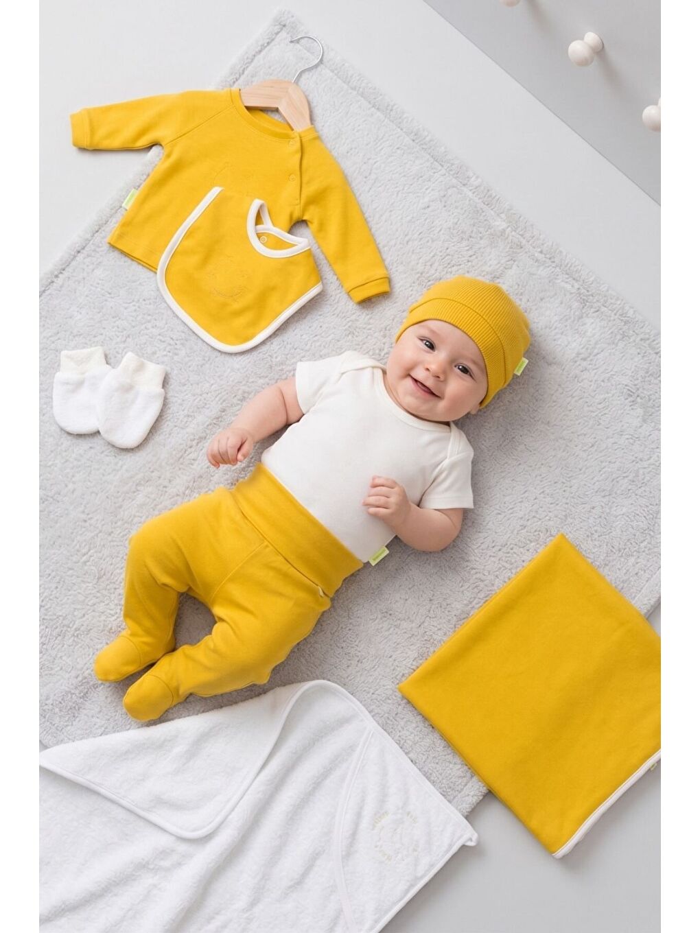 Sarı Organik %100 Pamuklu 8'li Hastane Çıkışı OEKO-TEX Sertifikalı-3