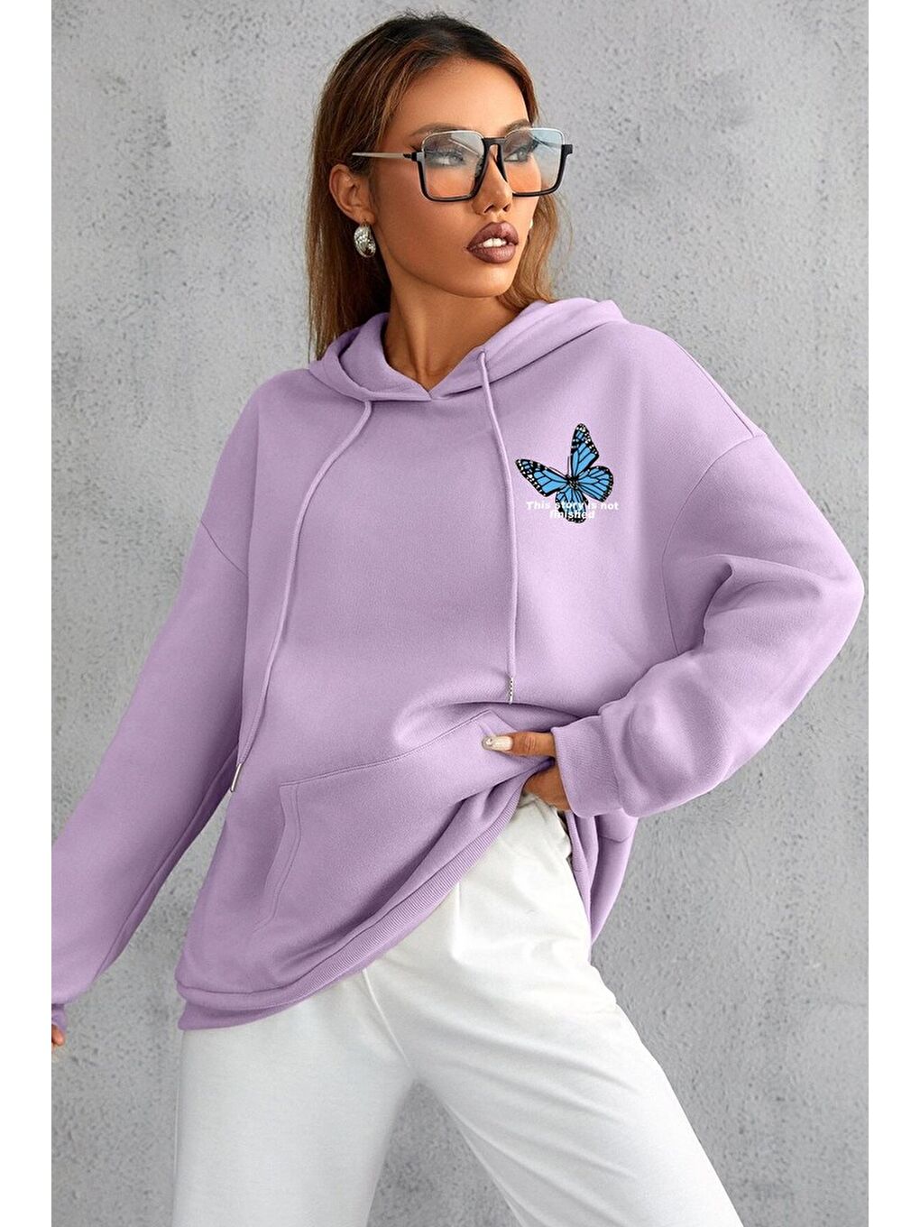 uyguntarz Lila Unisex Kelebek Sırt Baskılı Sweatshirt - 2