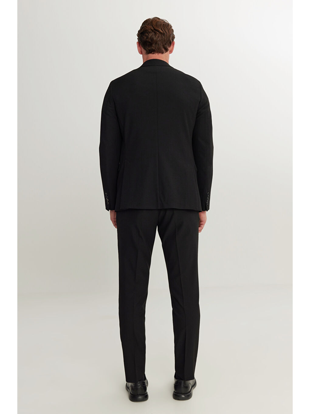 Erkek Siyah Slim Fit Dar Kesim Mono Yaka Gofre Desenli Takım Elbise-6