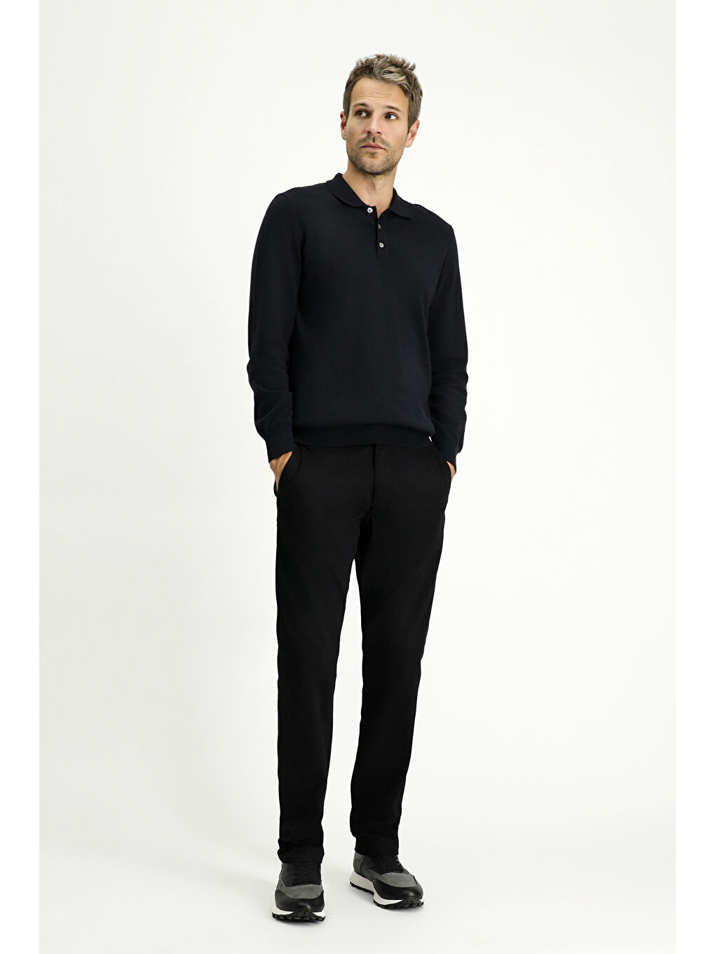 Siyah Regular Fit Desenli Elastanlı Kanvas / Chino Pantolon