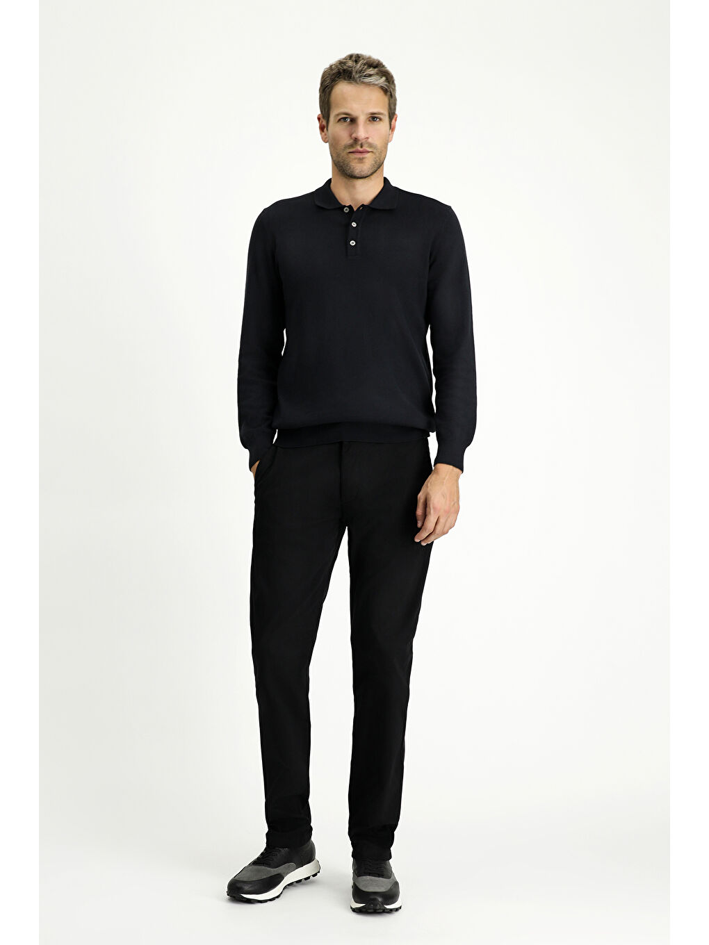 Siyah Regular Fit Desenli Elastanlı Kanvas / Chino Pantolon-1