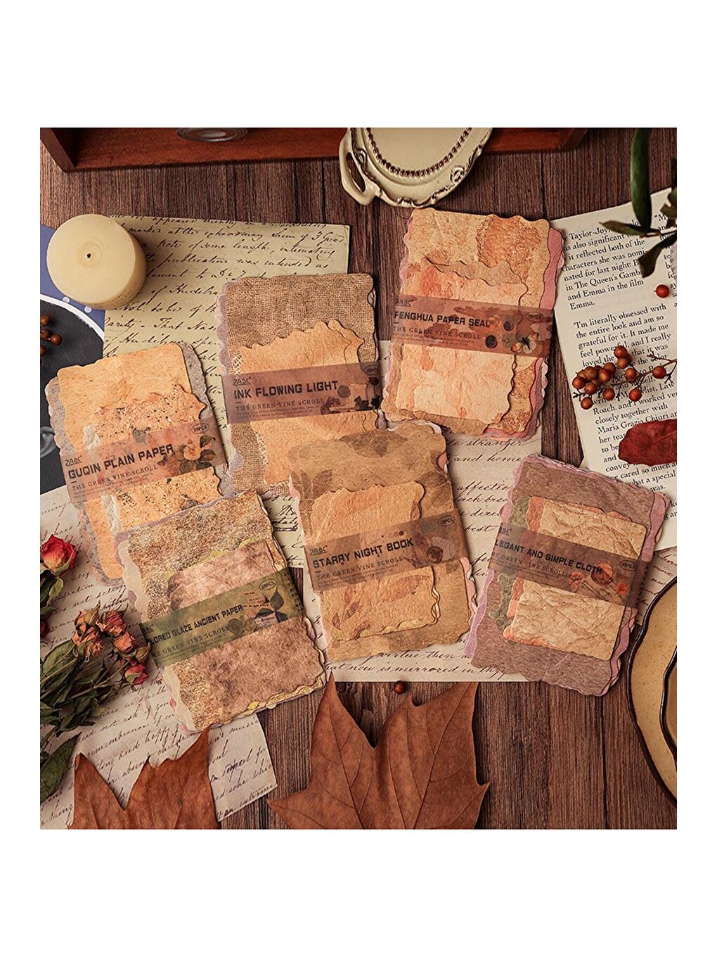 Vintage Doku Tasarımlı Scrapbook Kağıt Seti (28 Parça)