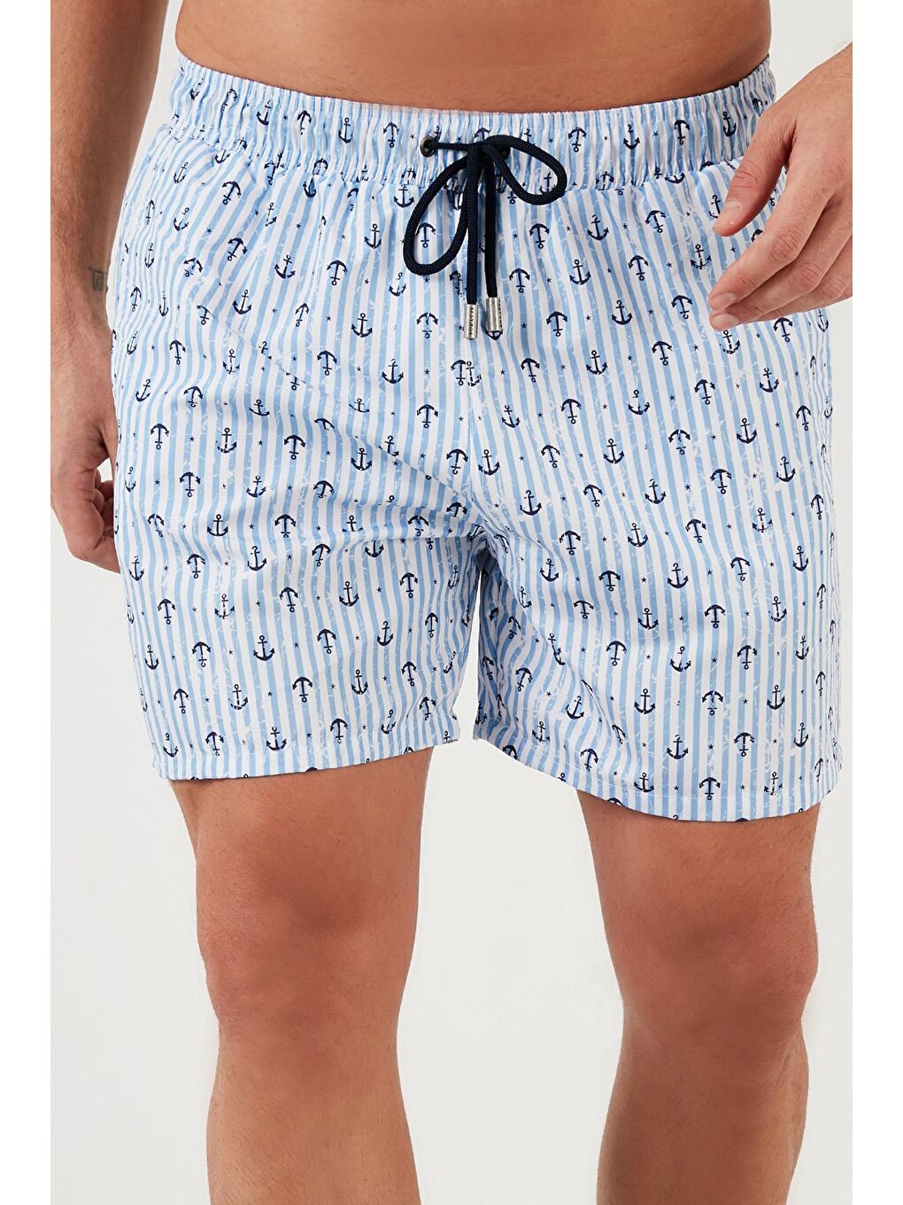 Turkuaz Belden Bağlamalı Deniz Şortu Desenli Cepli Mayo Short 3800468-1