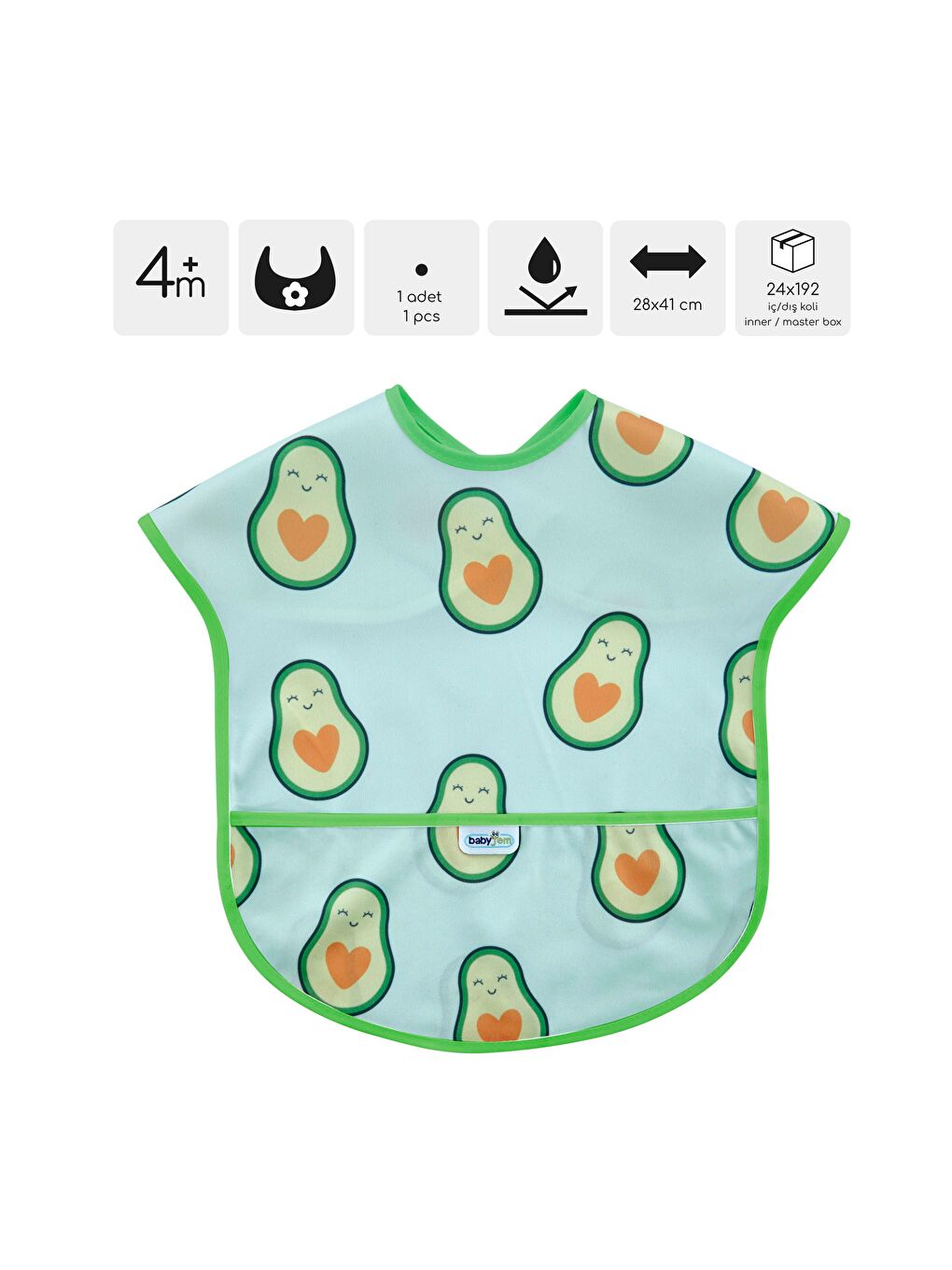 Babyjem Yeşil Baskılı Blw Kolsuz Önlük Avakado Desen - 1