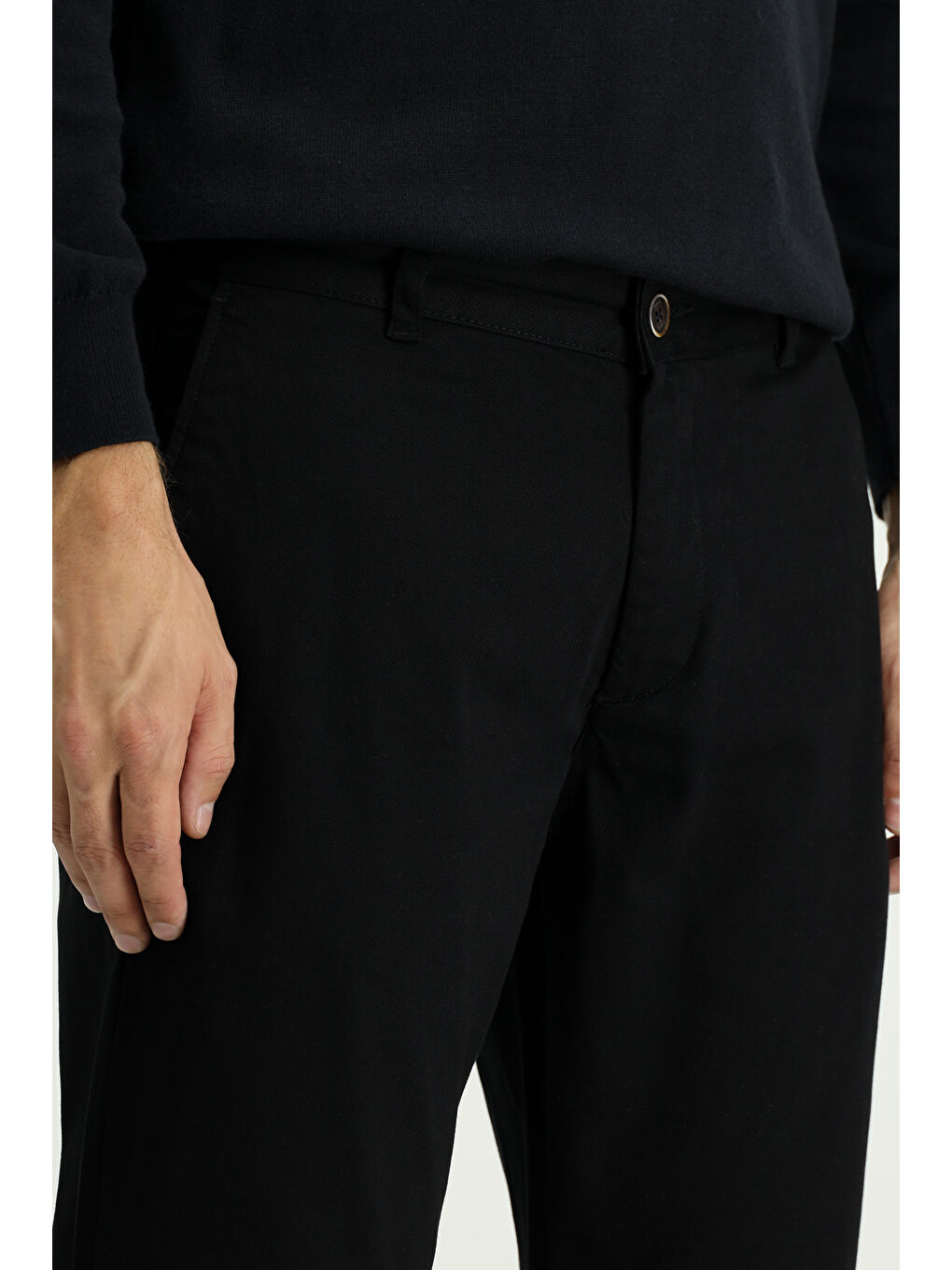 Siyah Regular Fit Desenli Elastanlı Kanvas / Chino Pantolon-2