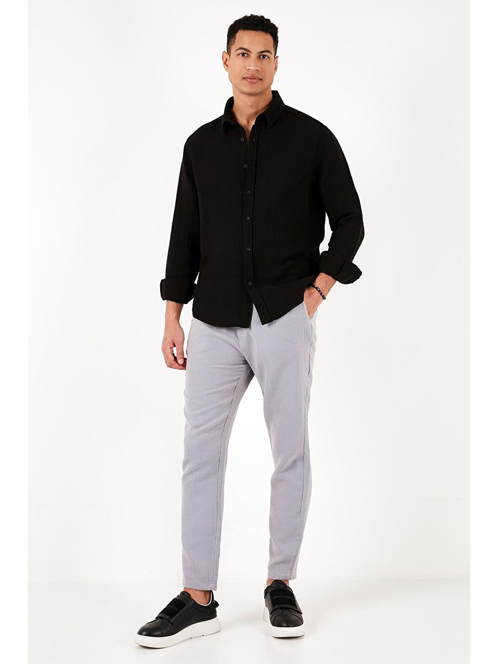 Gri Pamuklu Regular Fit Yazlık Müslin Erkek Pantolon CF24S617805-1
