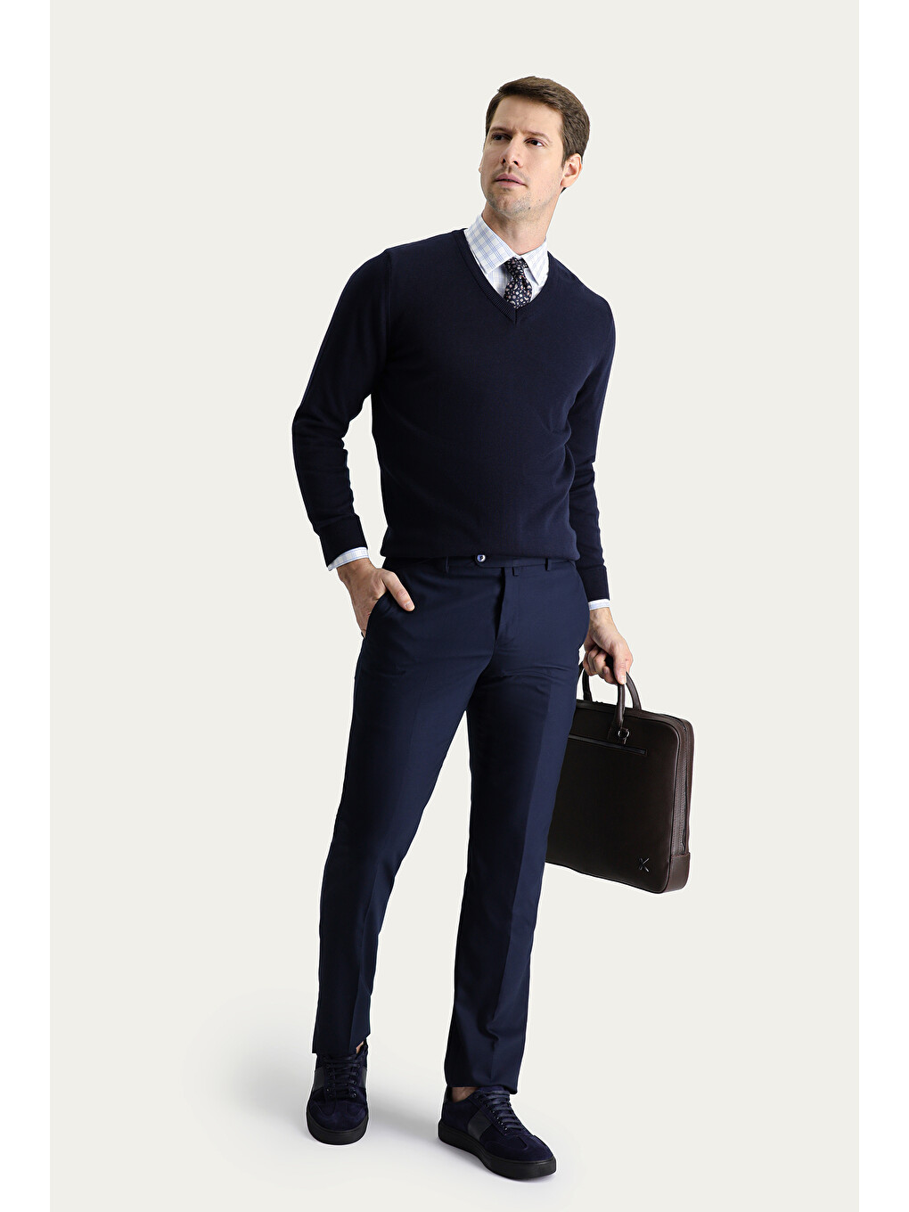 Lacivert Slim Fit Dar Kesim Klasik Kumaş Pantolon