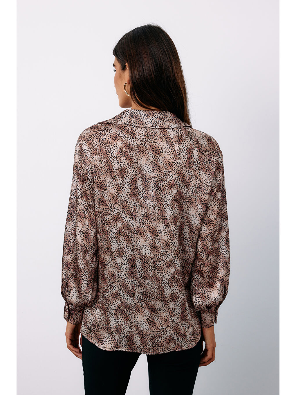 SATEEN Kahverengi Leopar Desenli Gömlek - Camel - 4