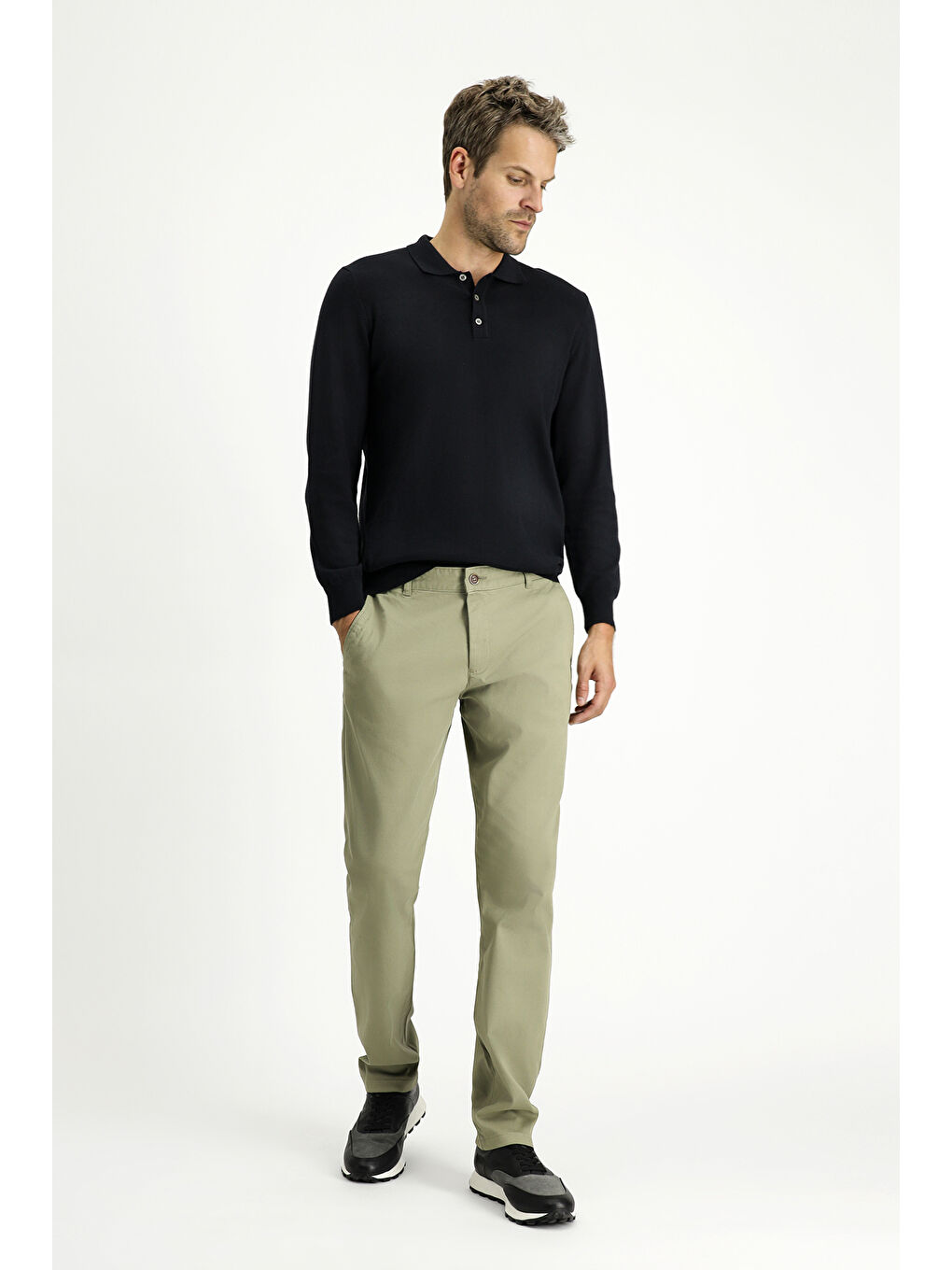 Haki Regular Fit Desenli Elastanlı Kanvas / Chino Pantolon