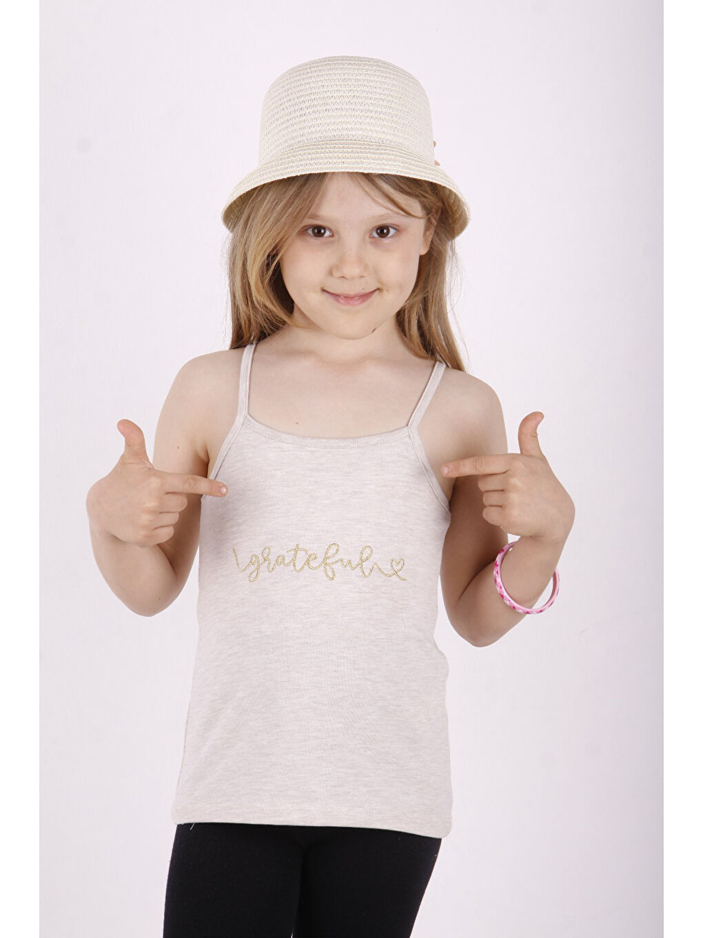 Bej Kız Çocuk Grateful Nakışlı Atlet