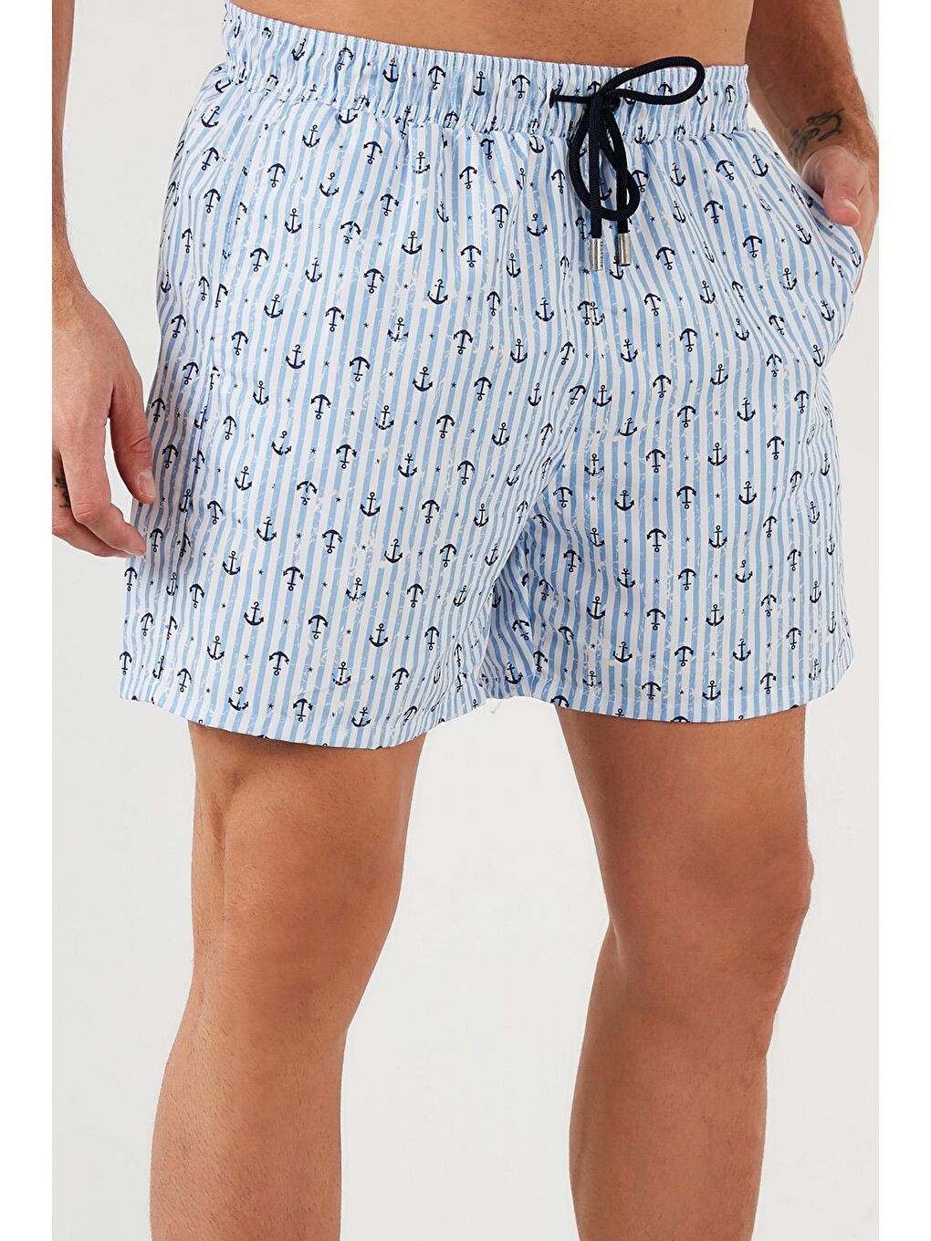 Turkuaz Belden Bağlamalı Deniz Şortu Desenli Cepli Mayo Short 3800468-3