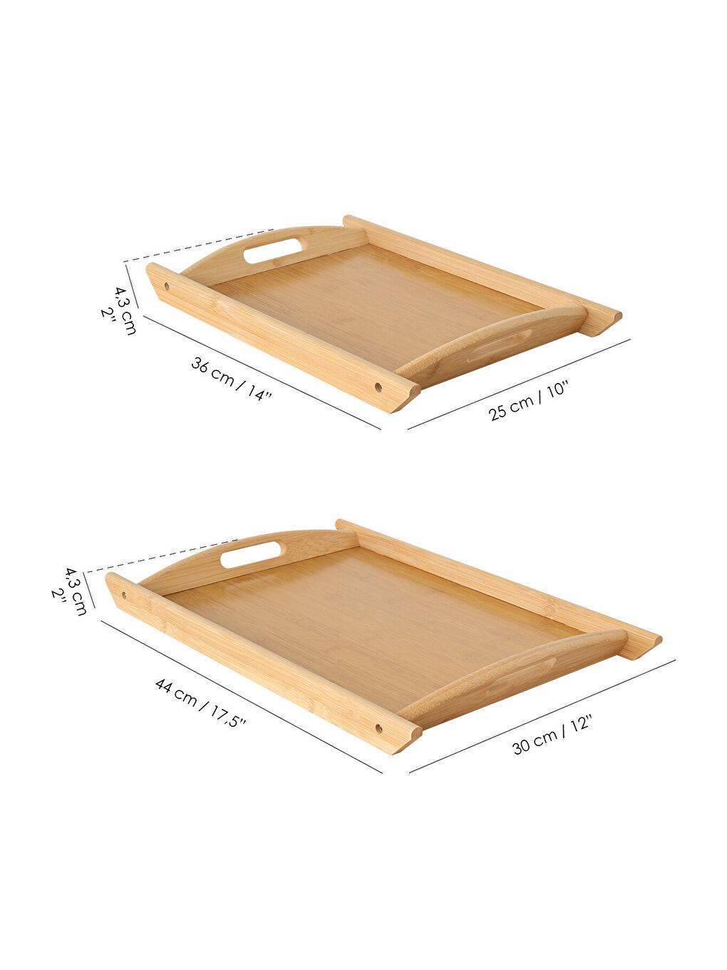 Bej 2'li Kulplu Kayık Bambu Tepsi-6