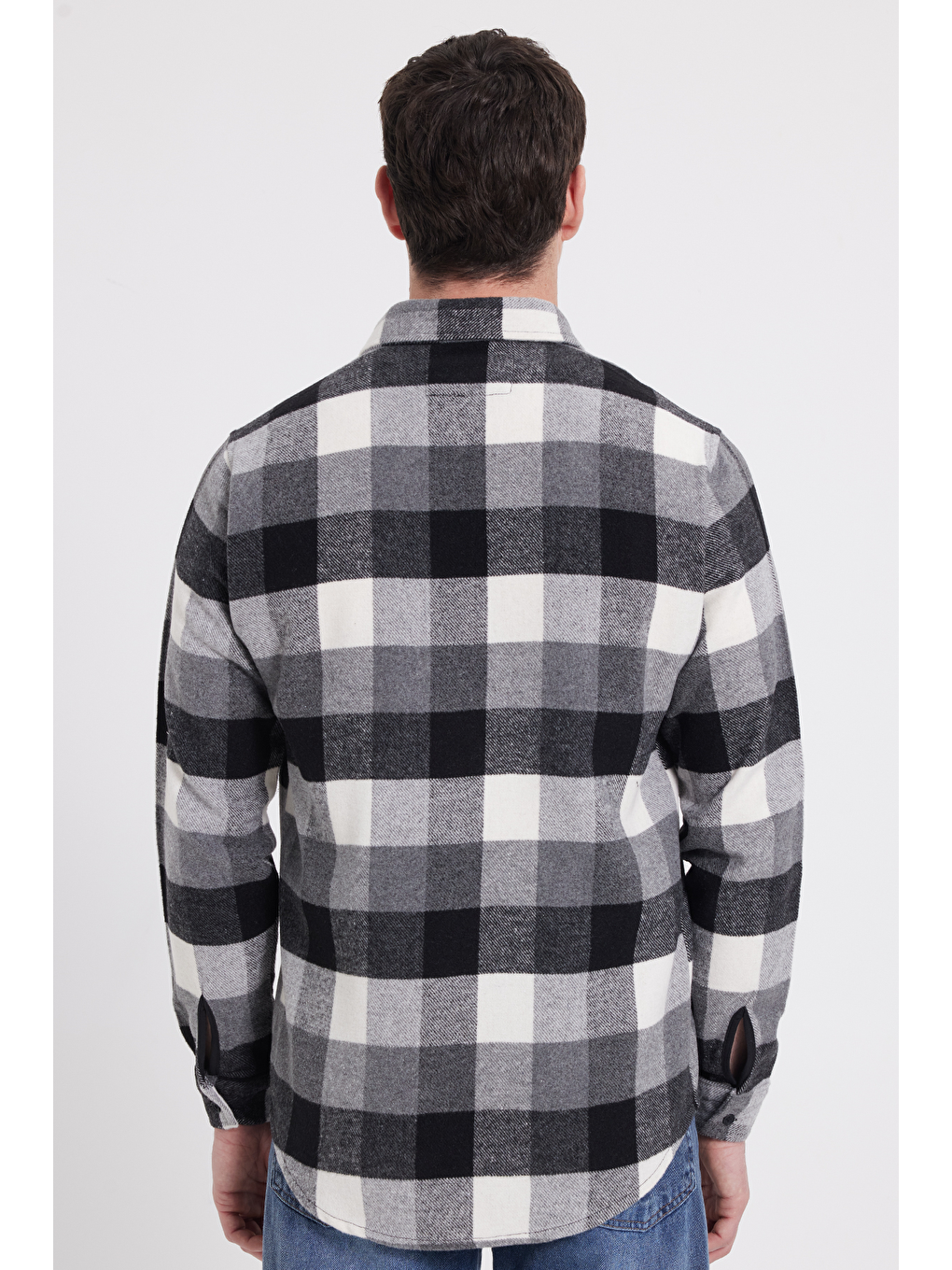 Gri Erkek Slim Fit Dar Kesim Kareli Kışlık Oduncu Gömlek-5