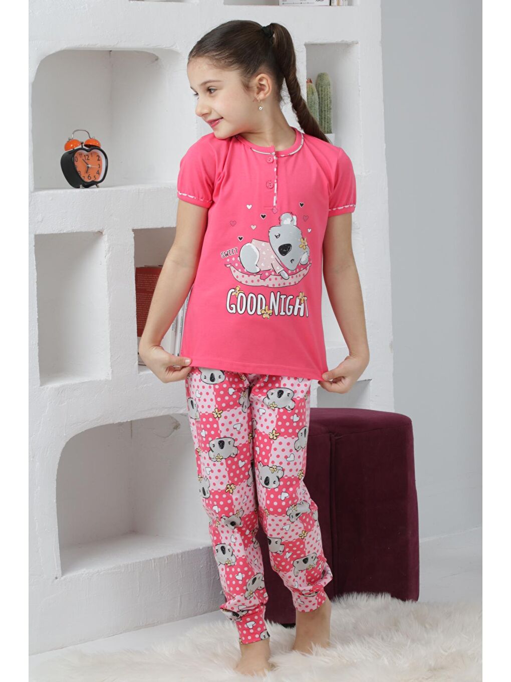 Kapi Kids Fuşya Kız Çocuk Ayıcık Baskılı - 2 Düğmeli Pijama Takımı 7-11 Yaş 6065