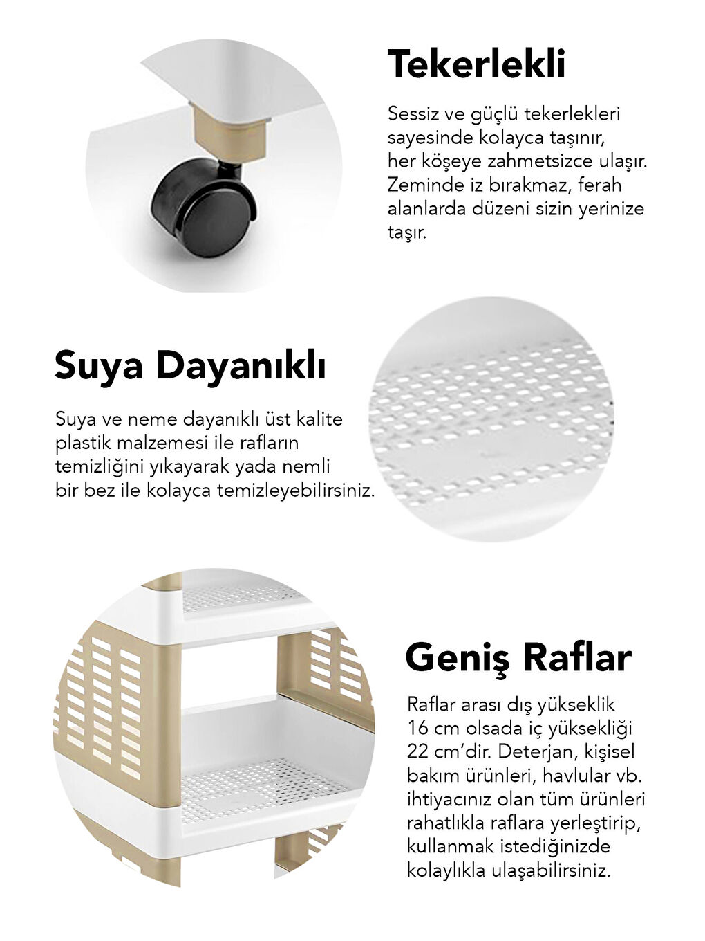 Bej 4 Katlı Tekerlekli Çok Amaçlı Mutfak Rafı-1