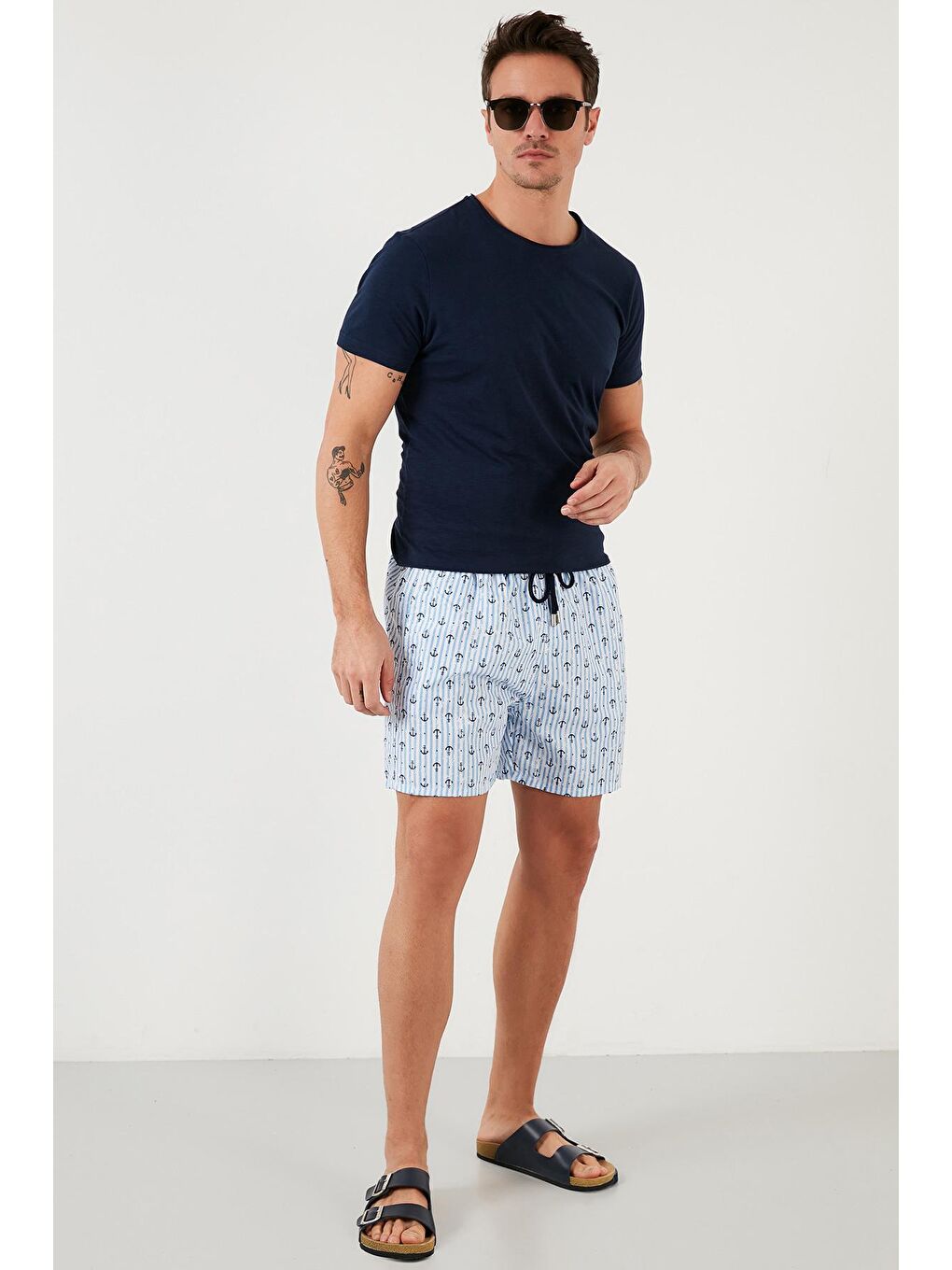 Turkuaz Belden Bağlamalı Deniz Şortu Desenli Cepli Mayo Short 3800468-4