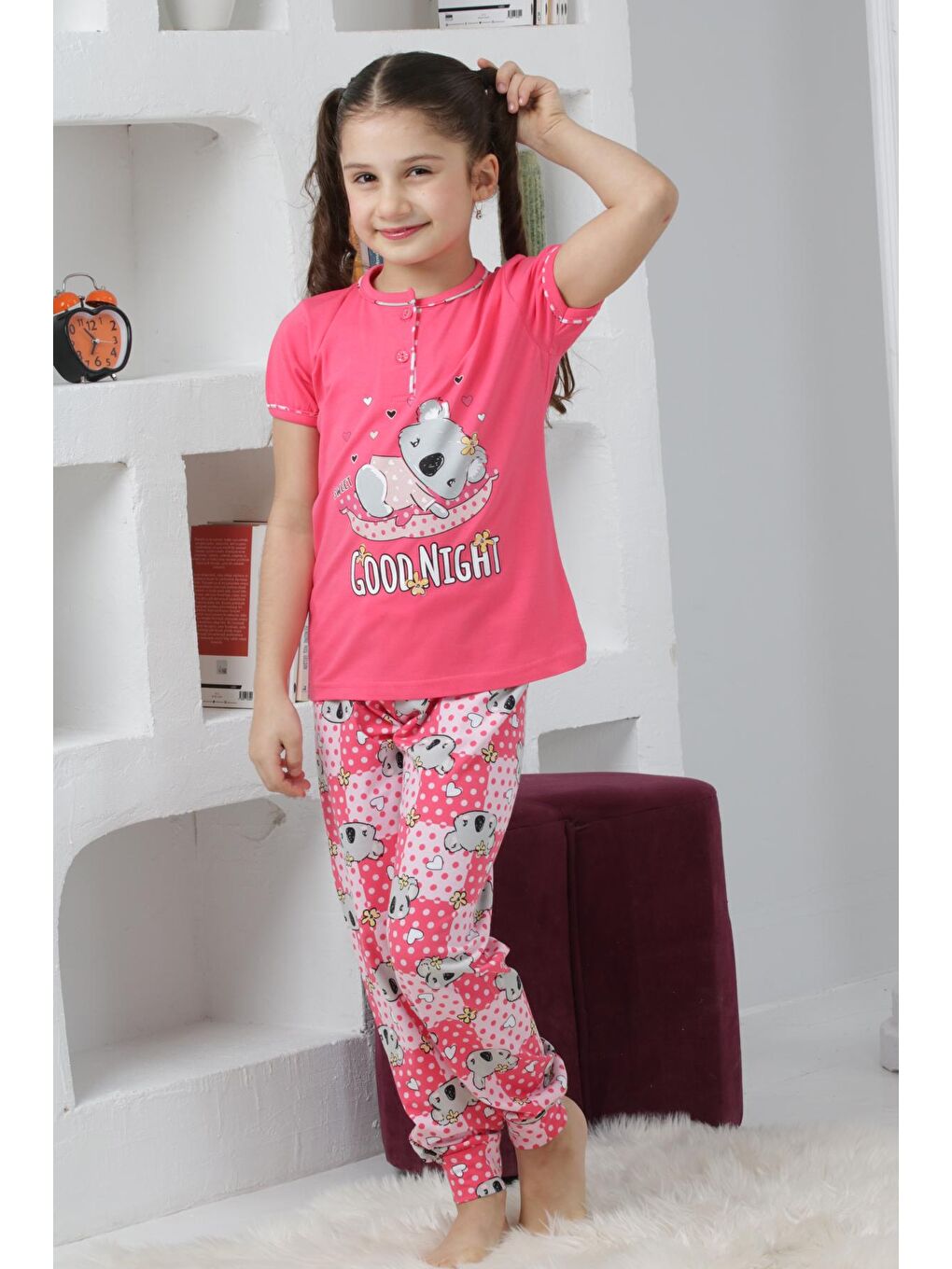 Kapi Kids Fuşya Kız Çocuk Ayıcık Baskılı - 2 Düğmeli Pijama Takımı 7-11 Yaş 6065 - 1