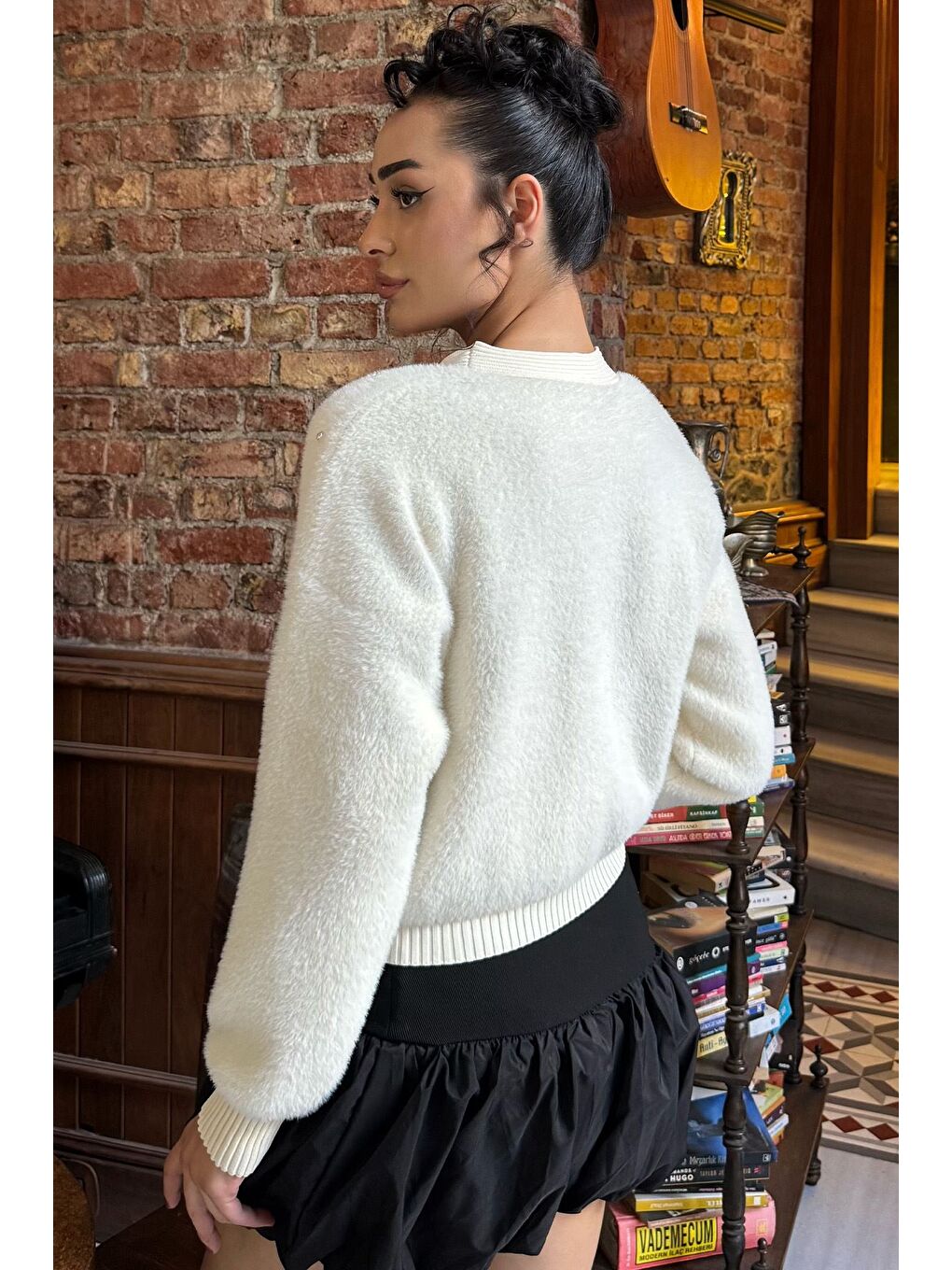 Ekru Kadın Taşlı Yumoş Triko Ceket (s-m-l-xl Beden Uyumludur.)-5