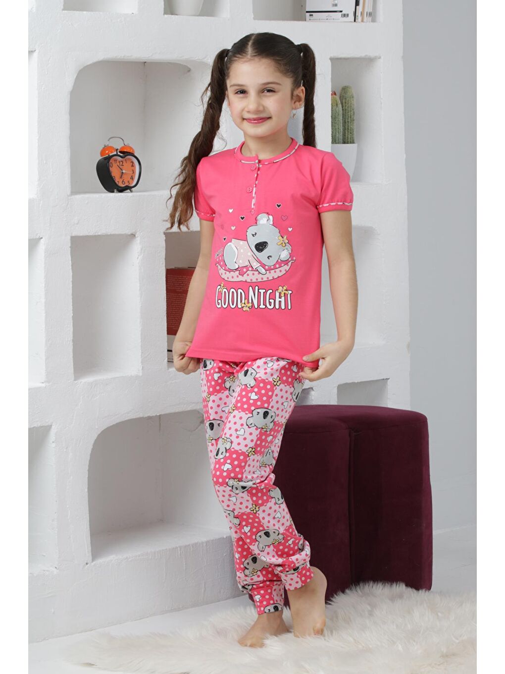 Kapi Kids Fuşya Kız Çocuk Ayıcık Baskılı - 2 Düğmeli Pijama Takımı 7-11 Yaş 6065 - 3