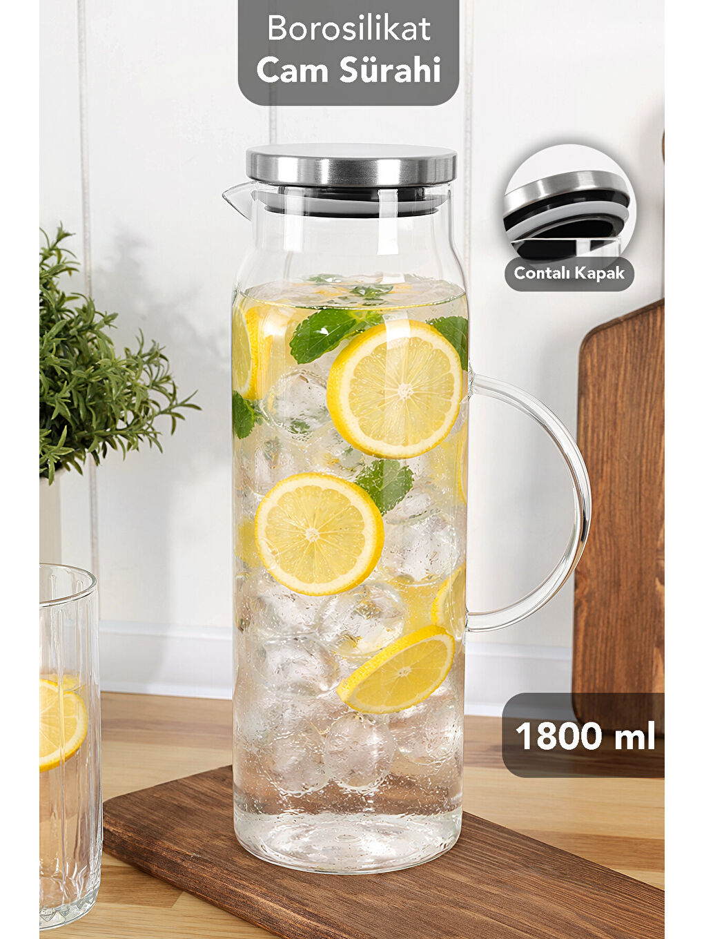 Renksiz 1,8 Litre Borosilikat Cam Sürahi