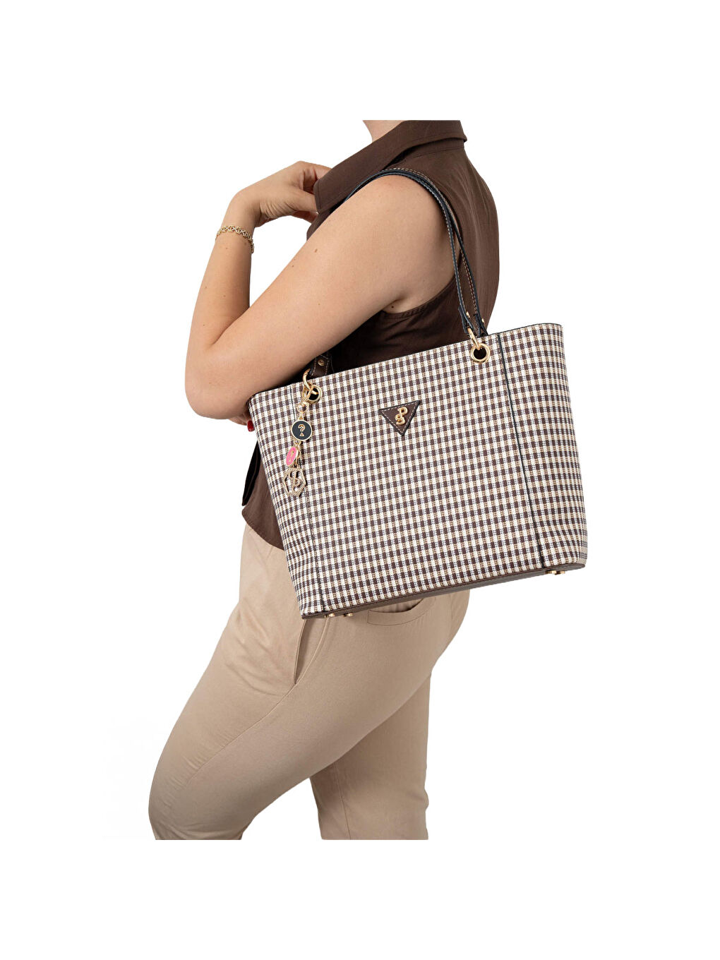 Kahverengi Kadın Omuz Çantası 1176-47670 SILVER POLO BAYAN ÇANTASI M191 KAHVE SARI-MAT KAHVE