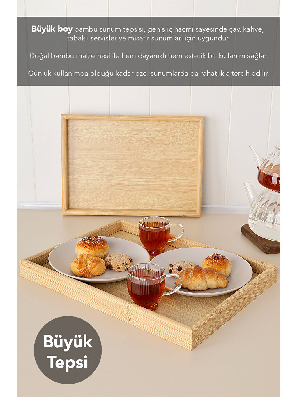 Bej 2'li Dikdörtgen Tepsi Seti-1