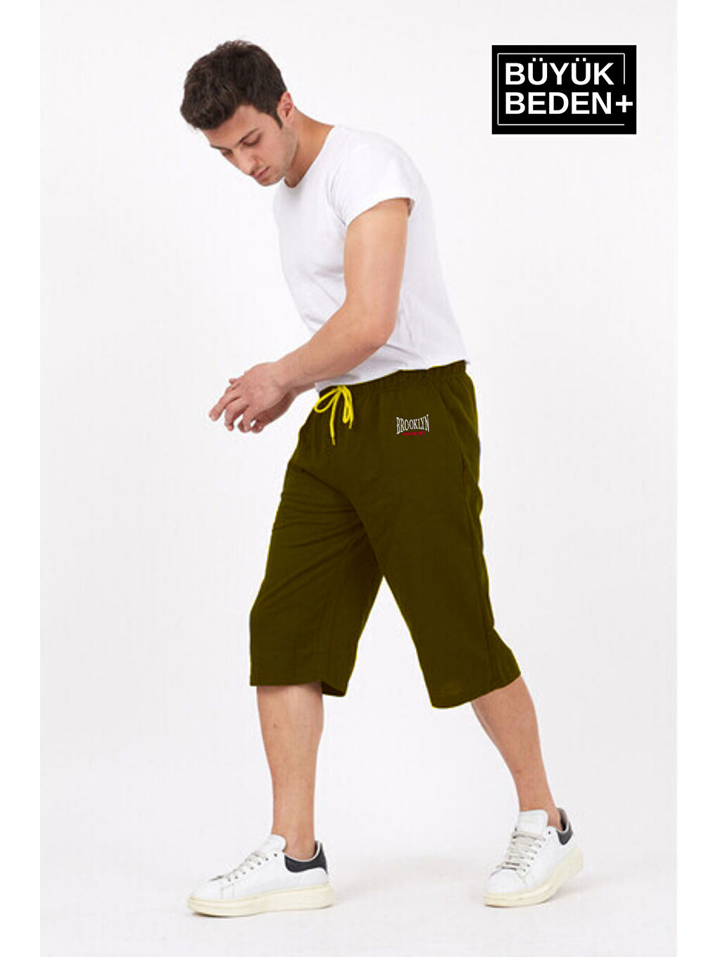 Haki Erkek  N.Brooklyn Baskılı Slim Fit Kalıp Büyük Beden Şort SPR25BSR089