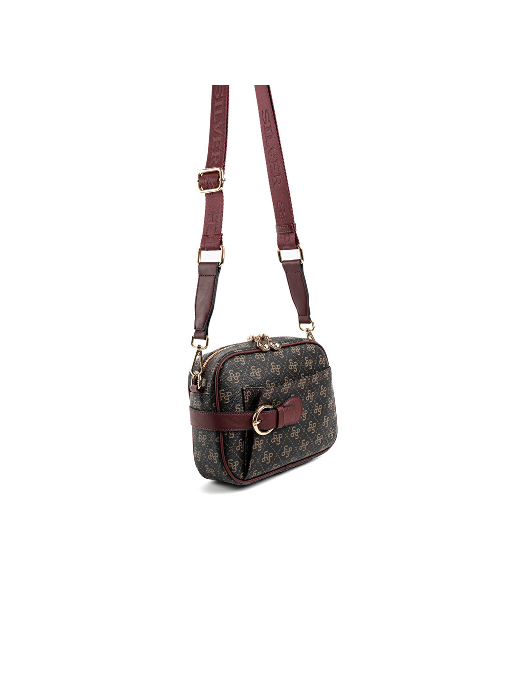 Kahverengi Kadın Çapraz Çanta 1256-48360 SILVER POLO ÇAPRAZ BAYAN ÇANTASI M178 KAHVE SARI-MAT BORDO-1