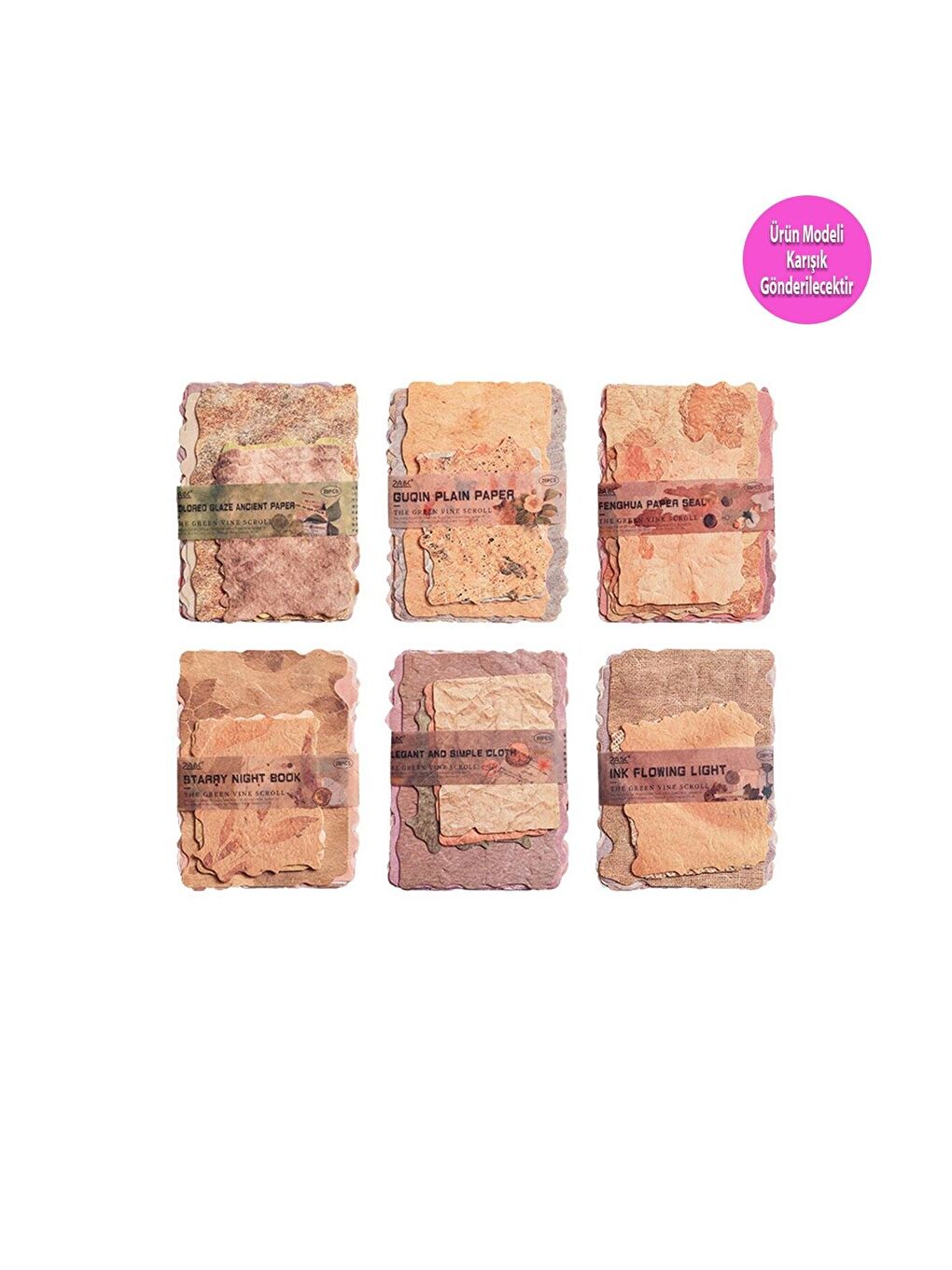 Vintage Doku Tasarımlı Scrapbook Kağıt Seti (28 Parça)-4