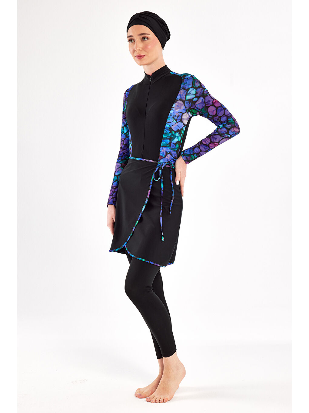 3 Farklı Şekilde Giyilebilir Elastanlı Etekli Tesettür Mayo 1115 Siyah04-2