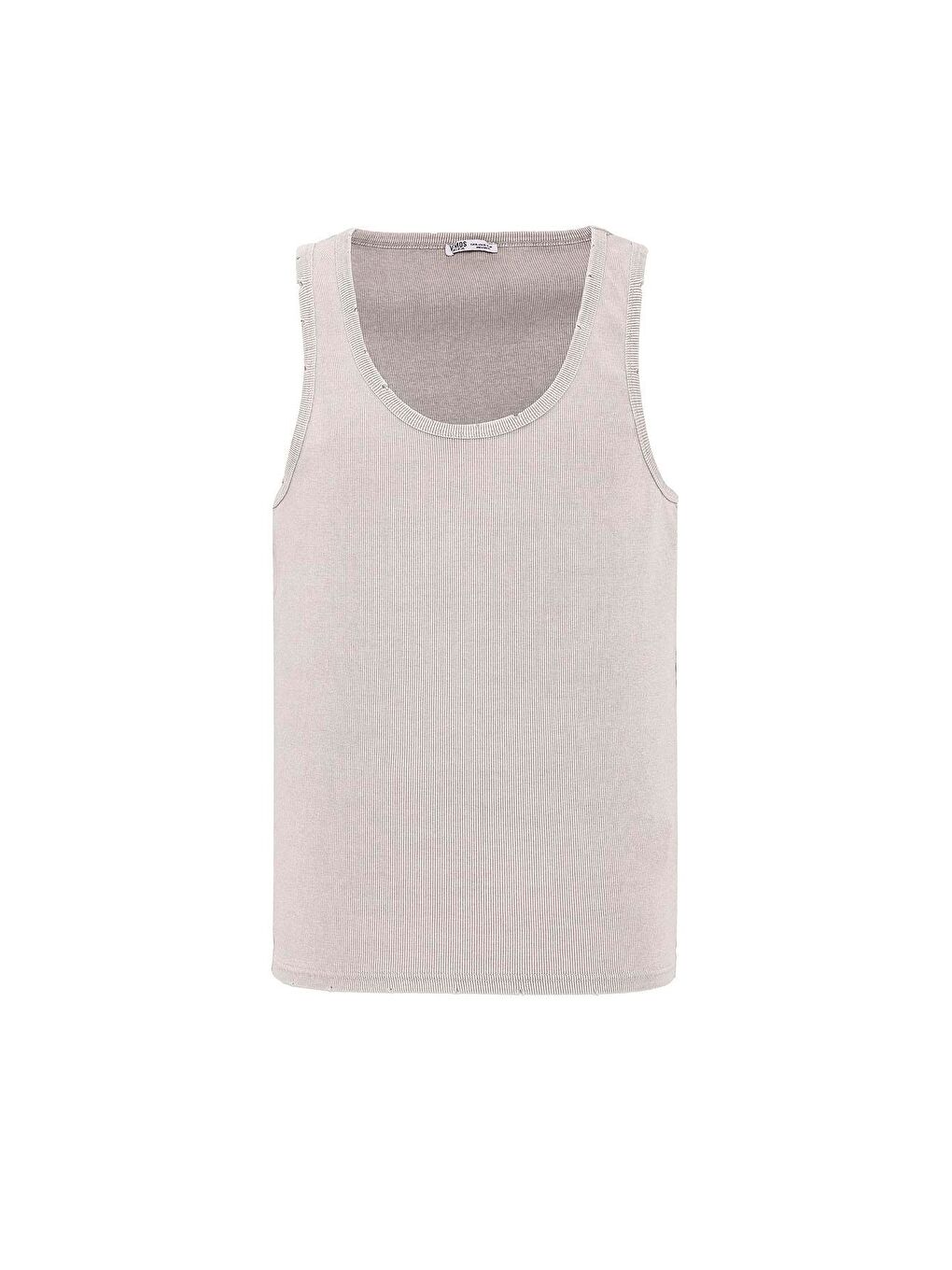 Bej Yıkamalı Tank Top Kaşkorse Kolsuz Tişört Taş-1