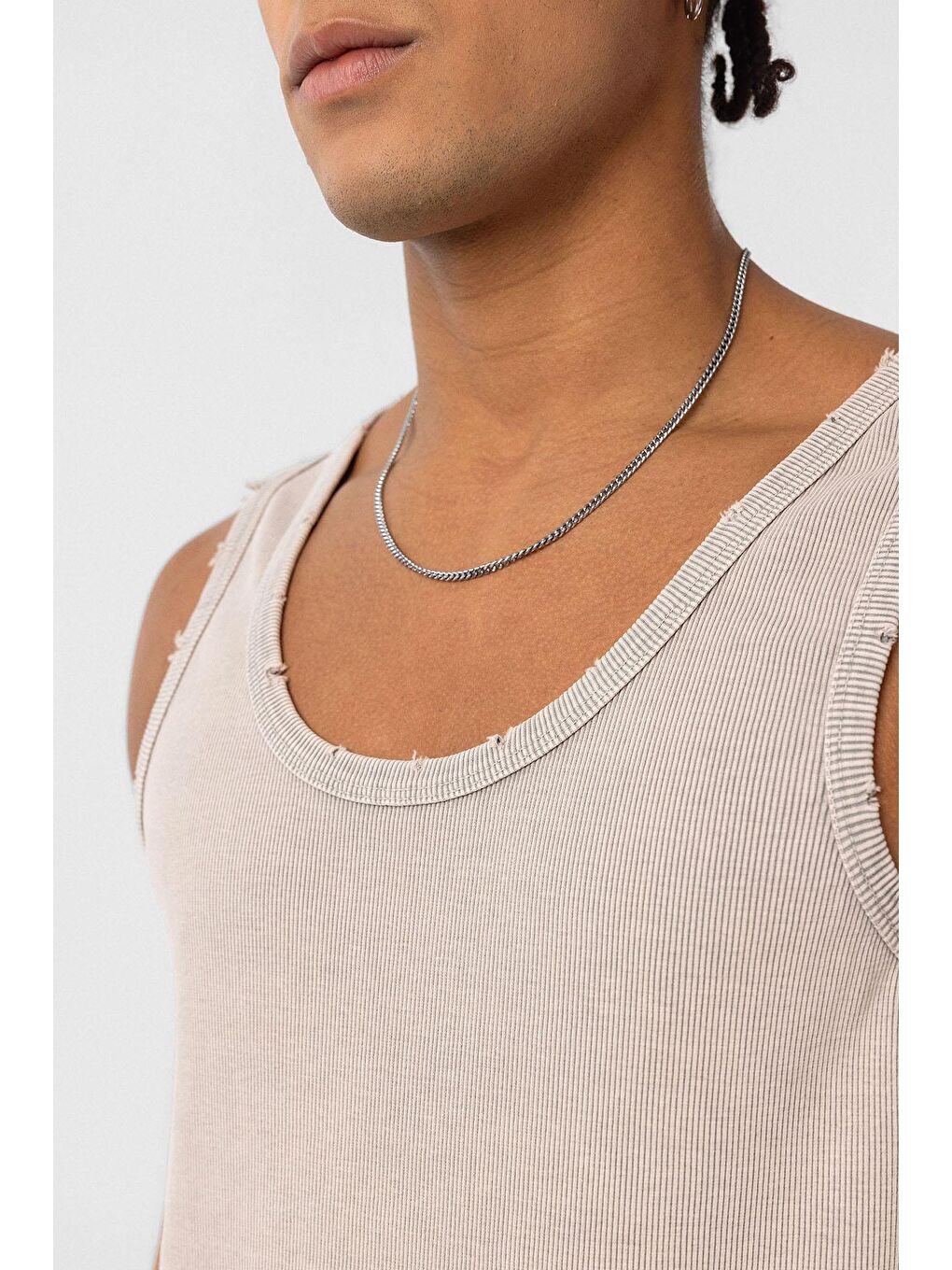 Bej Yıkamalı Tank Top Kaşkorse Kolsuz Tişört Taş-3