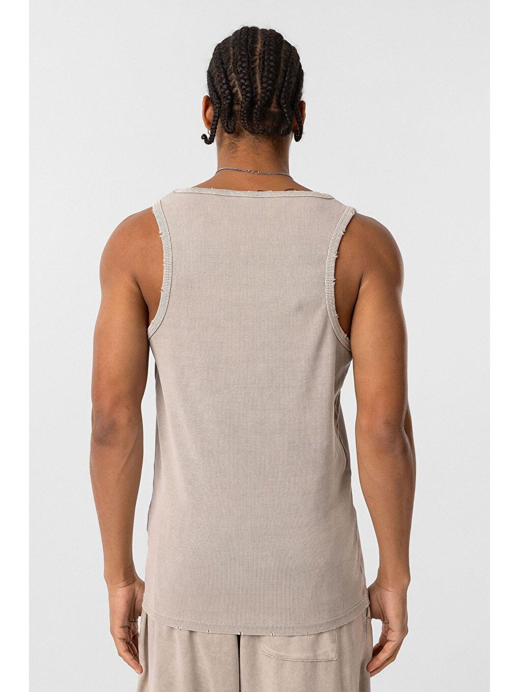 Bej Yıkamalı Tank Top Kaşkorse Kolsuz Tişört Taş-5