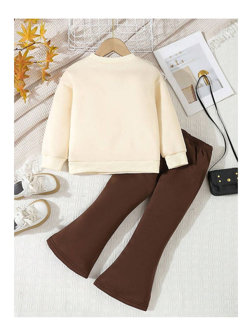 Kahverengi İki Parça Çocuk İspanyol Pantolon ve Baskılı Sweat-4