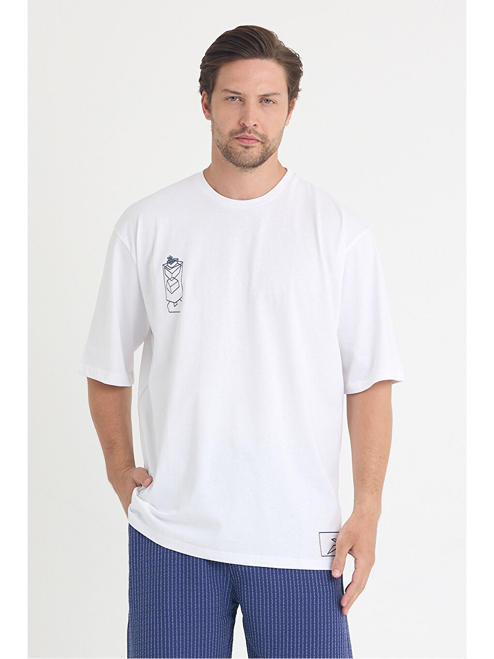 Erkek Relaxed 005 Oversize Beyaz T-Shirt-4