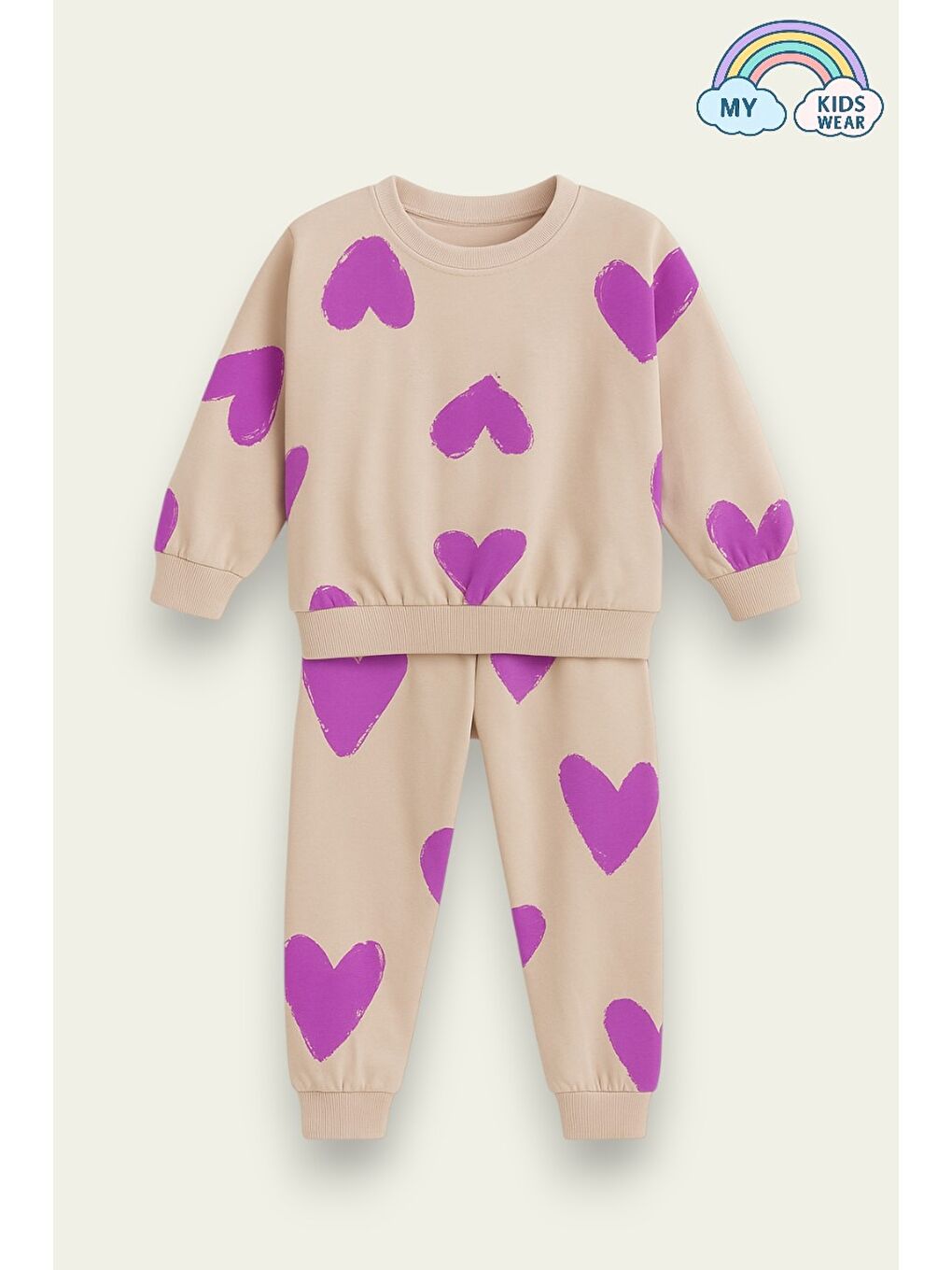 Bej Anaokulu-Kalpli Desenli İpeksi Takım 2-8 Yaş