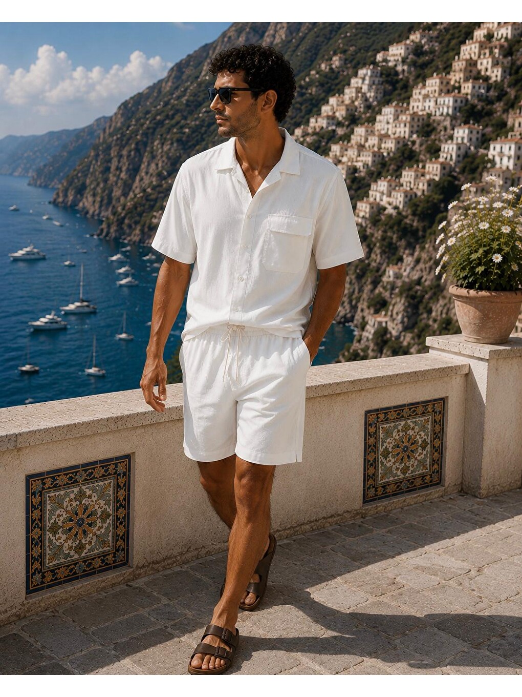 Ekru Erkek Premium Kumaş Modal Şort Takım Beyaz 2018dngr-4