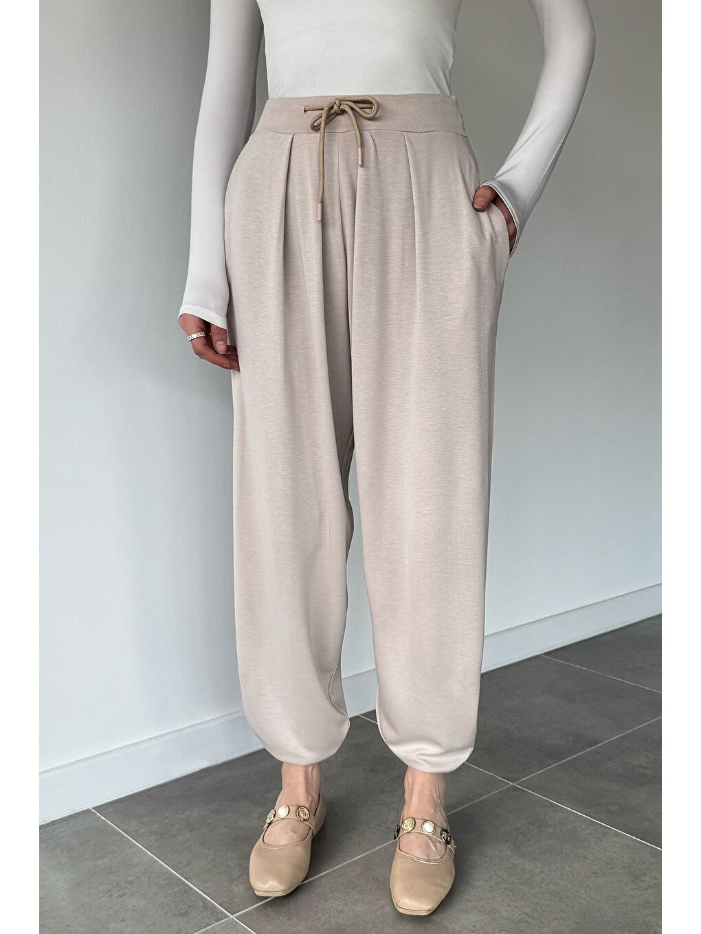 Bej Cepli Şalvar Pantolon