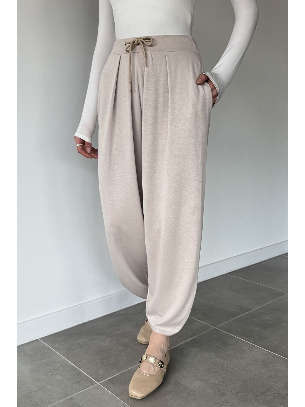 Bej Cepli Şalvar Pantolon-1