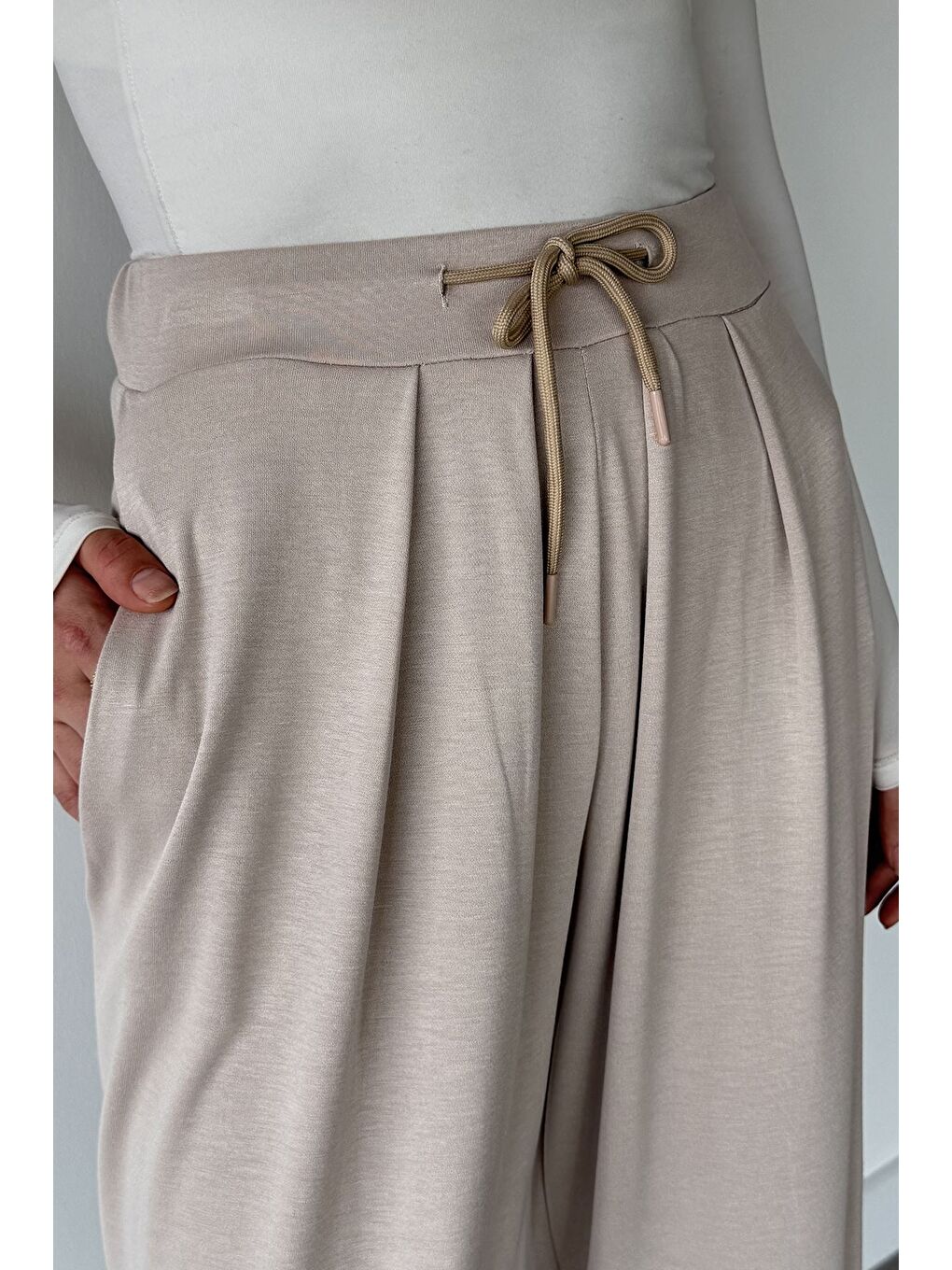 Bej Cepli Şalvar Pantolon-2