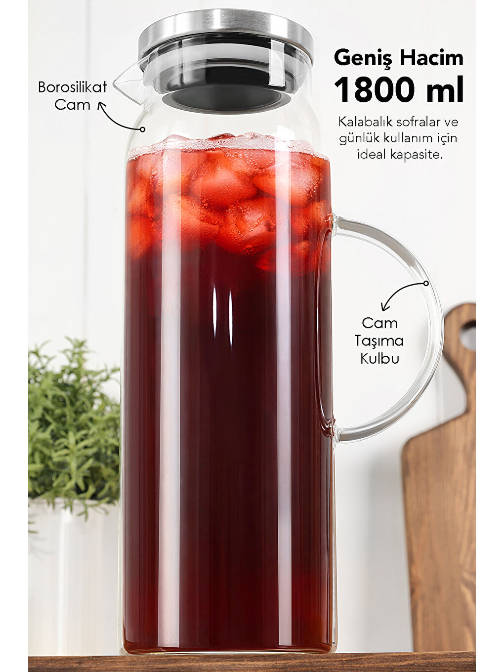 Renksiz 1,8 Litre Borosilikat Cam Sürahi-3