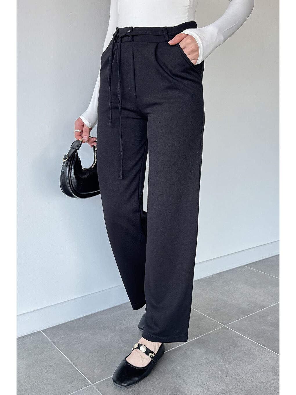 Siyah Düğmeli Palazzo Pantolon