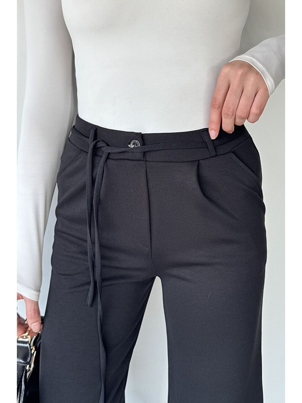 Siyah Düğmeli Palazzo Pantolon-2