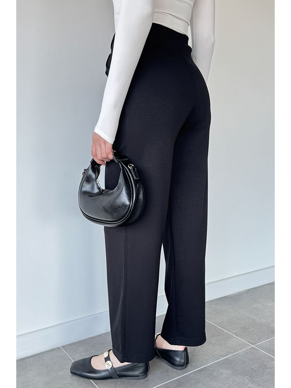 Siyah Düğmeli Palazzo Pantolon-3