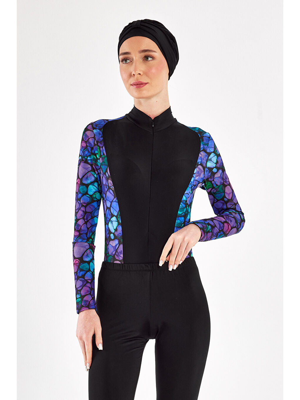 3 Farklı Şekilde Giyilebilir Elastanlı Etekli Tesettür Mayo 1115 Siyah04-4