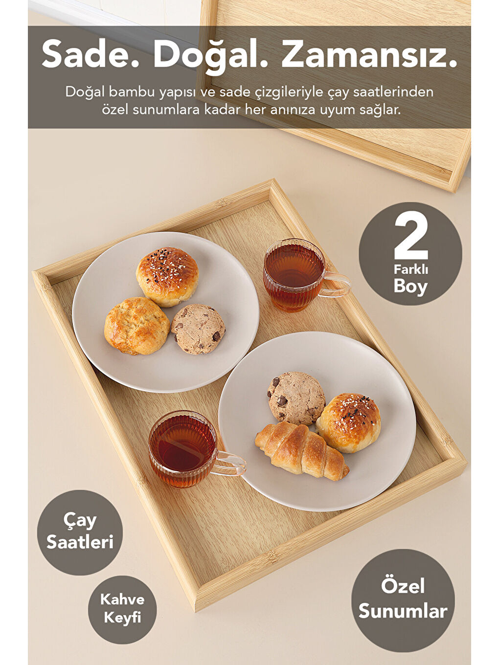 Bej 2'li Dikdörtgen Tepsi Seti-3