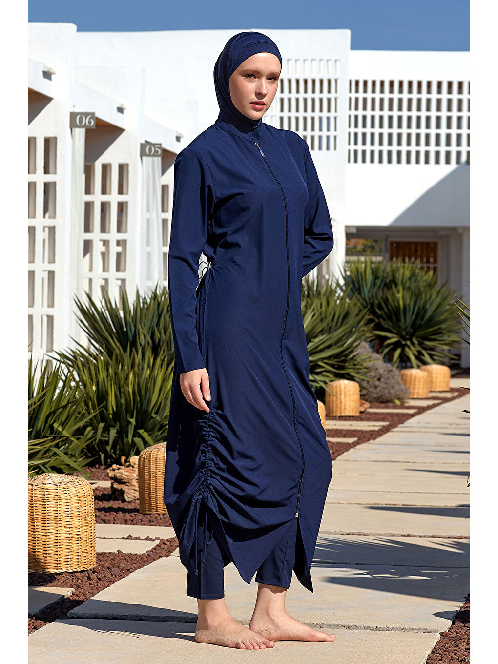 Lacivert Uzun Tam Boy Tam Kapalı Tesettür Mayo 1232 Laci01
