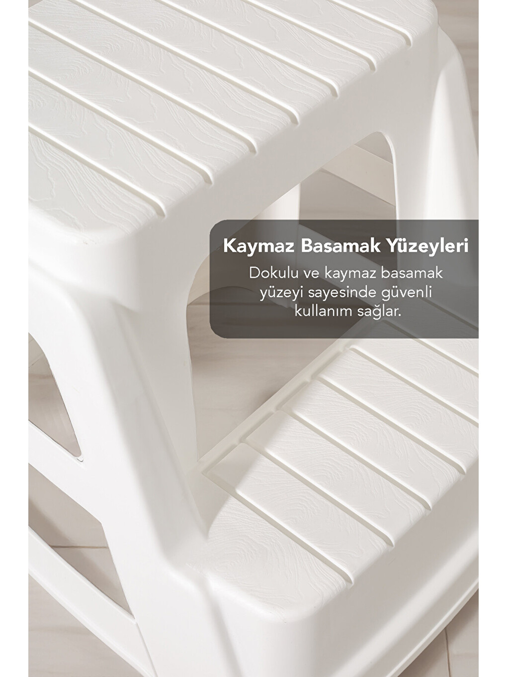 Beyaz Büyük Boy 2 Basamaklı Merdiven Tabure-4