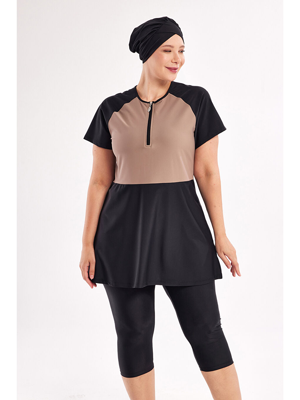 UV Korumalı Büyük Beden Yarı Kapalı Tesettür Mayo 1807 Siyah05-1