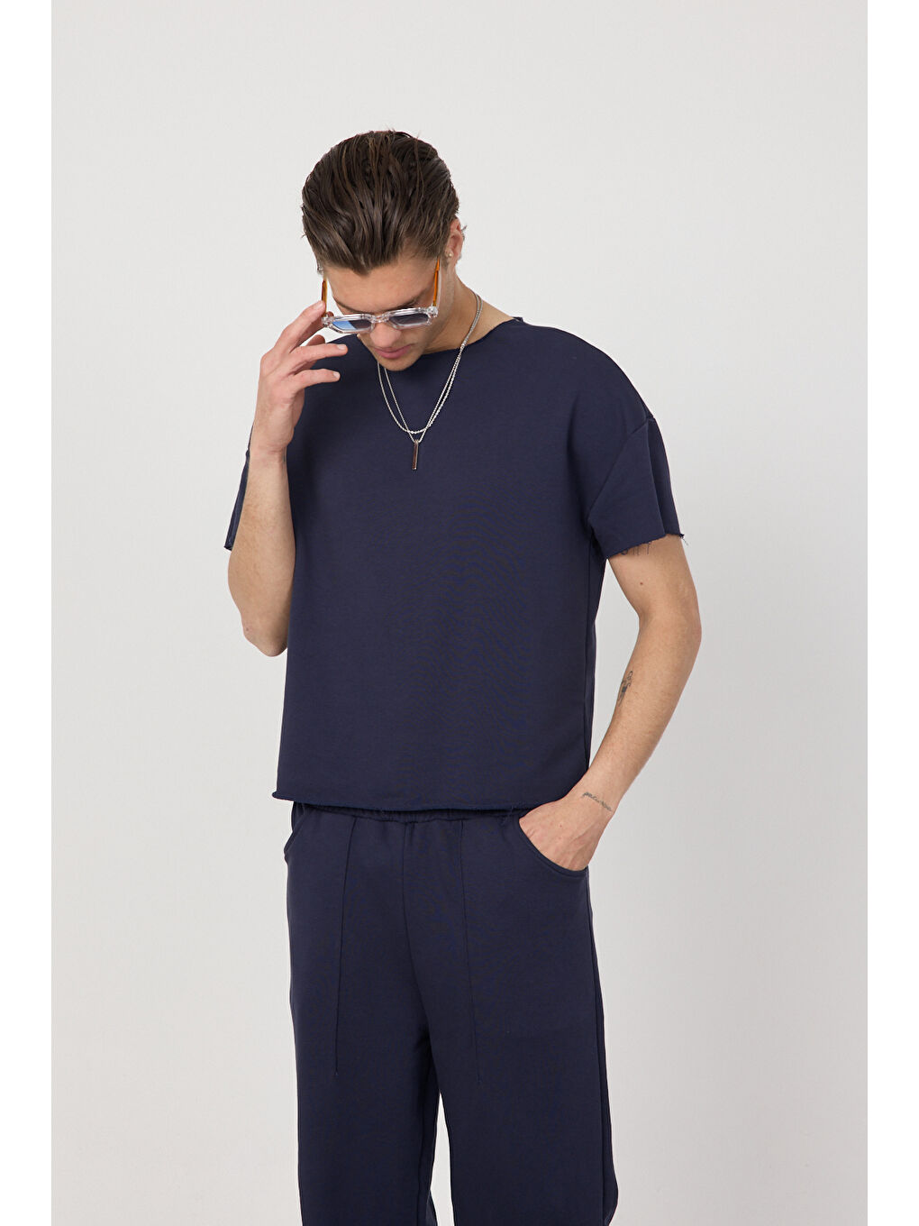 Erkek Blank Boxy Lacivert Tişört-2